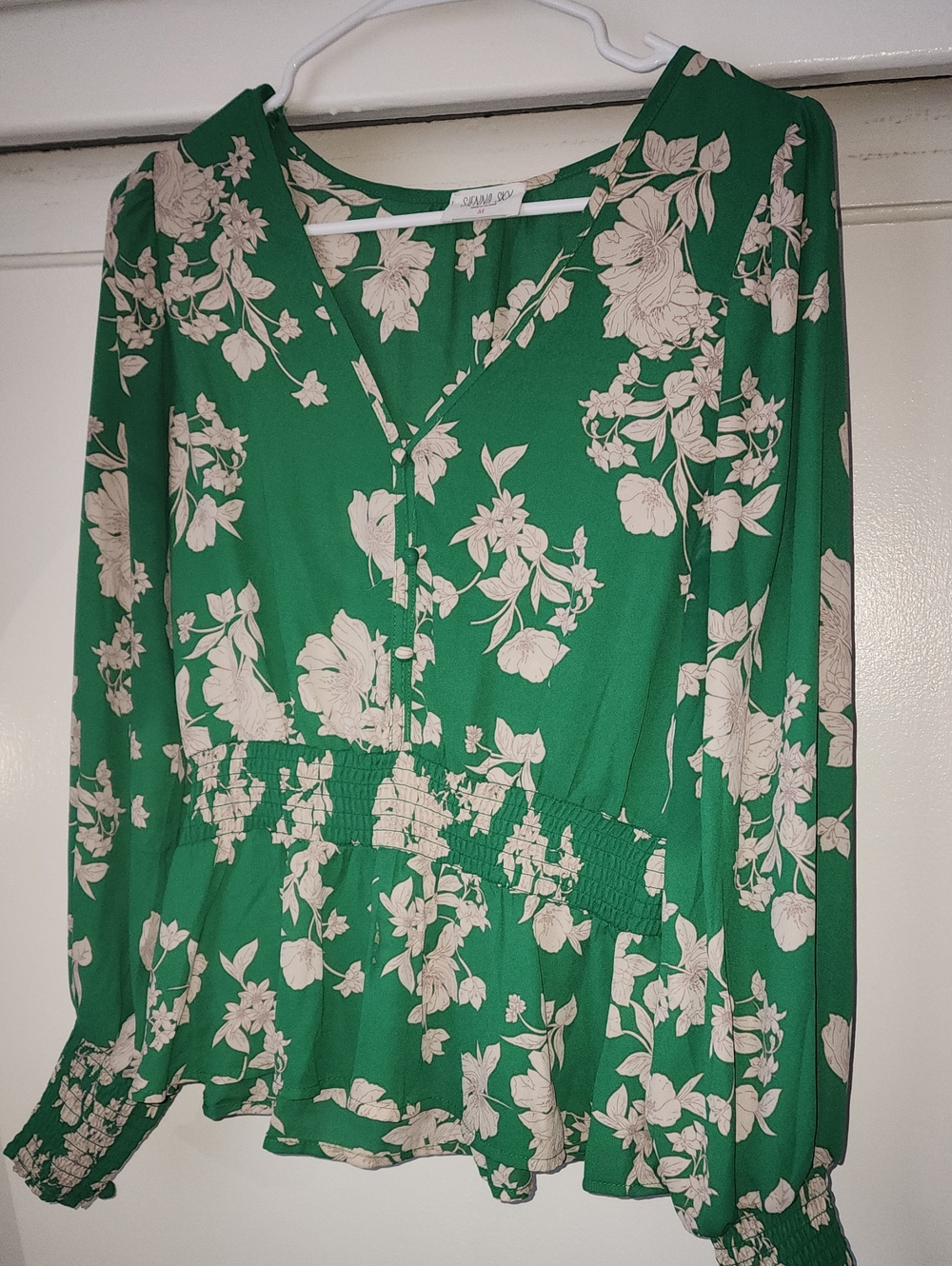 Sienna Sky Green Floral V-Neck Peplum Blouse